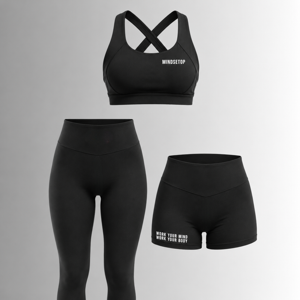MINDSETOP BLACK SET: BRA SHORTS LEGGINGS (3PCS)